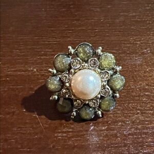 LOFT Gold Pearl and Crystal Ring
